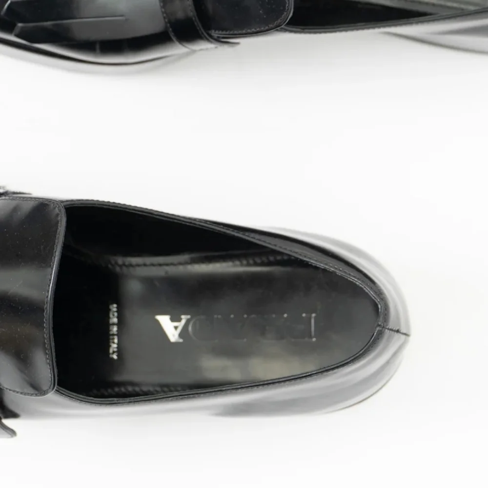 Prada Black Leather Kiltie Loafers with Silver Buckle - Picture 4 of 9